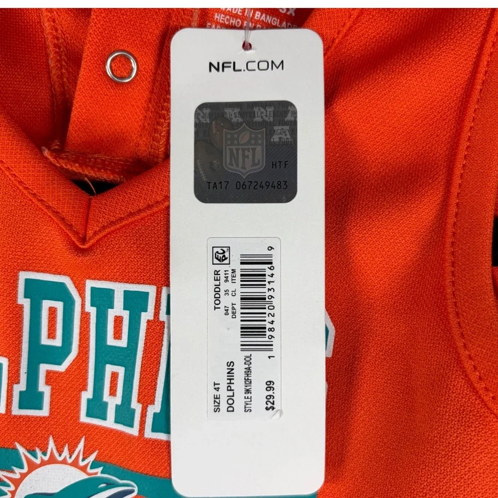 NFL Team Apparel Miami Dolphins Toddler Girls Cheerleader Dress Orange Aqua 4T